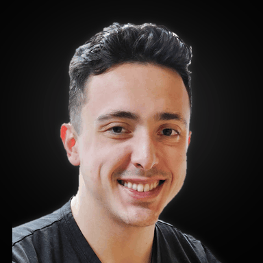 Daniel Heinen's animated profile picture: his photo breaks into pixels, forms the Raven eye, then turns back into his photo